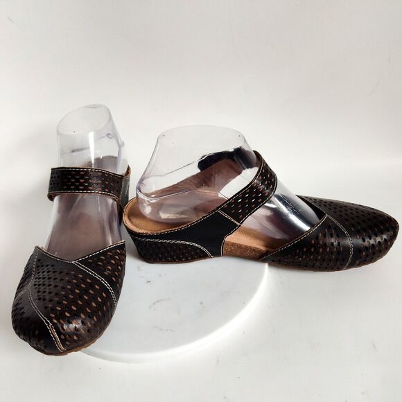 L'Artiste Clogs Mary Janes Size 8.5 / 39 Perforated Black Slip On Leather Boho - Picture 7 of 11